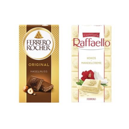Ferrero Tablettes de Chocolat 90 g – Rocher Noisette & Raffaello Coco-Amande