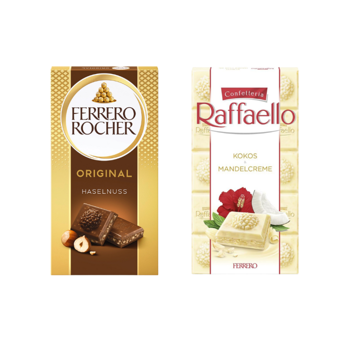 Ferrero Tablettes de Chocolat 90 g – Rocher Noisette & Raffaello Coco-Amande Ferrero Tablettes de Chocolat 90 g – Rocher Noisette & Raffaello Coco-Amande